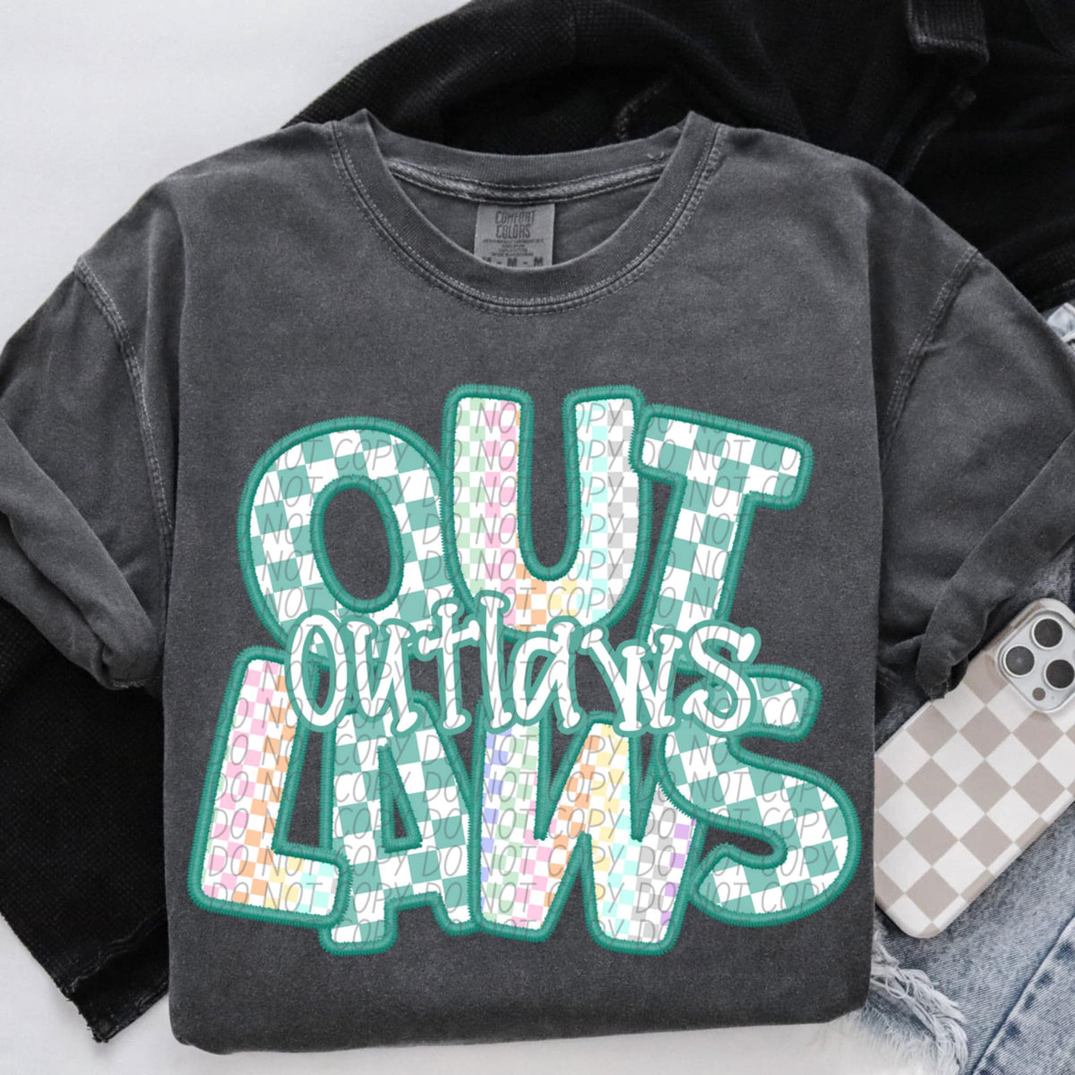 Outlaws blue and colorful checkered (CITY) 85551 DTF transfer