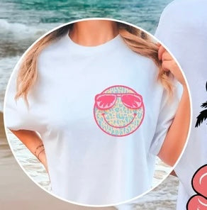 Happy face with pink glasses 96663 DTF transfer