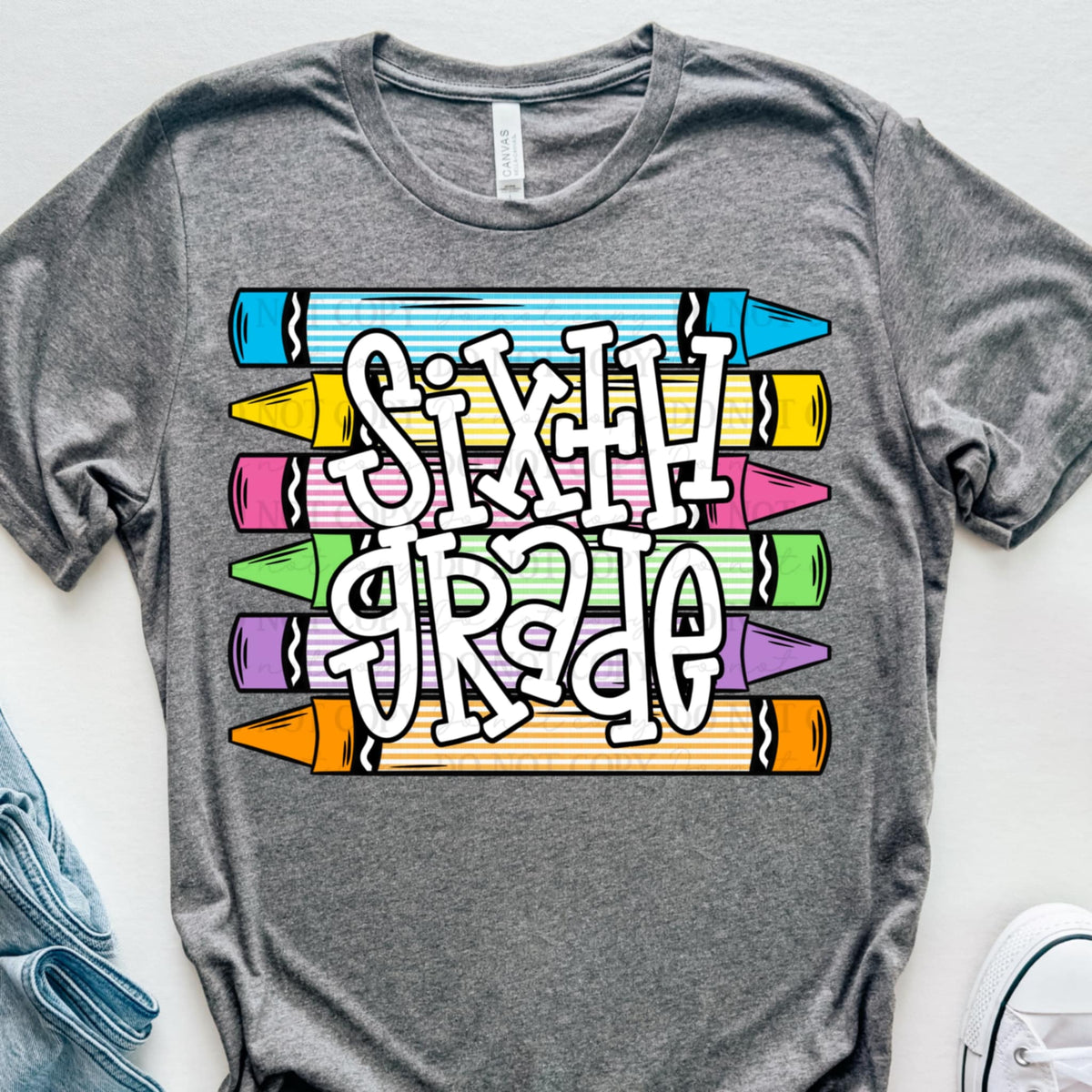 Sixth Grade striped crayons ABD DTF transfer