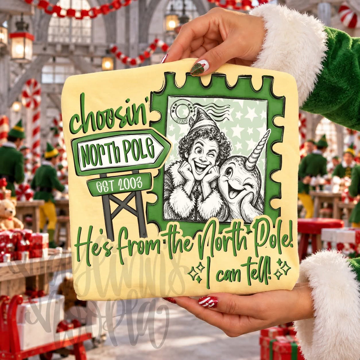 He's from the north pole!  I can tell! GREEN (DBD) DTF Transfer