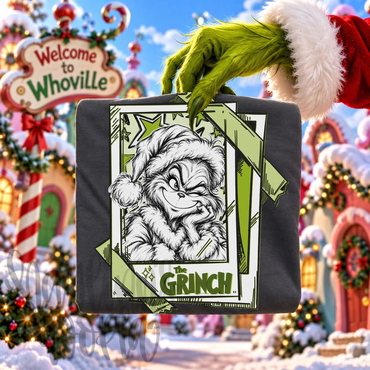 The G man in Santa hat polaroid with green tape (DBD) DTF Transfer