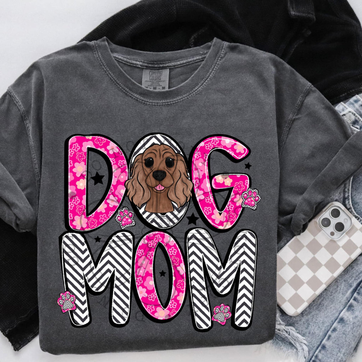 Cocker spaniel dog mom dark pink (SWD) 97343 DTF transfer