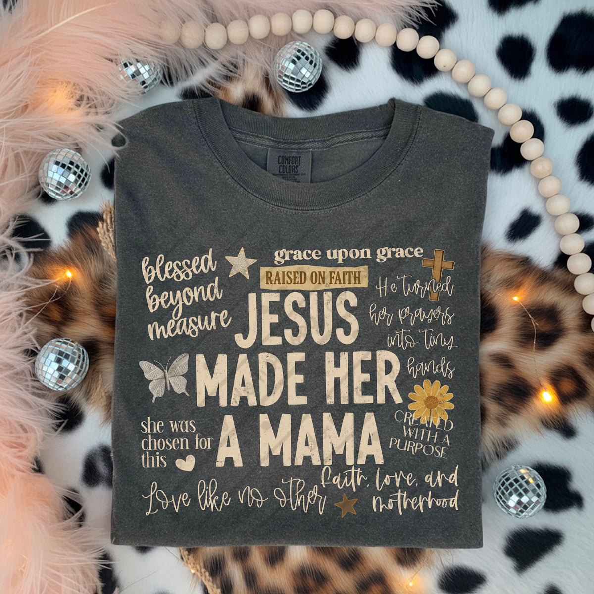 Jesus made her a mama cream text (scarlow) DTF transfer