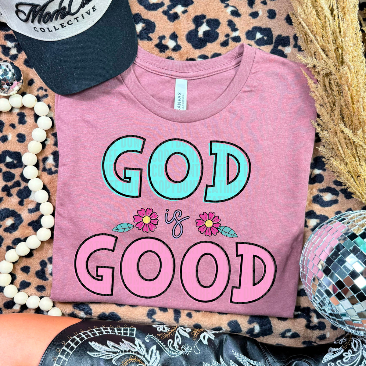 God is Good with two flowers 113249 DTF transfer