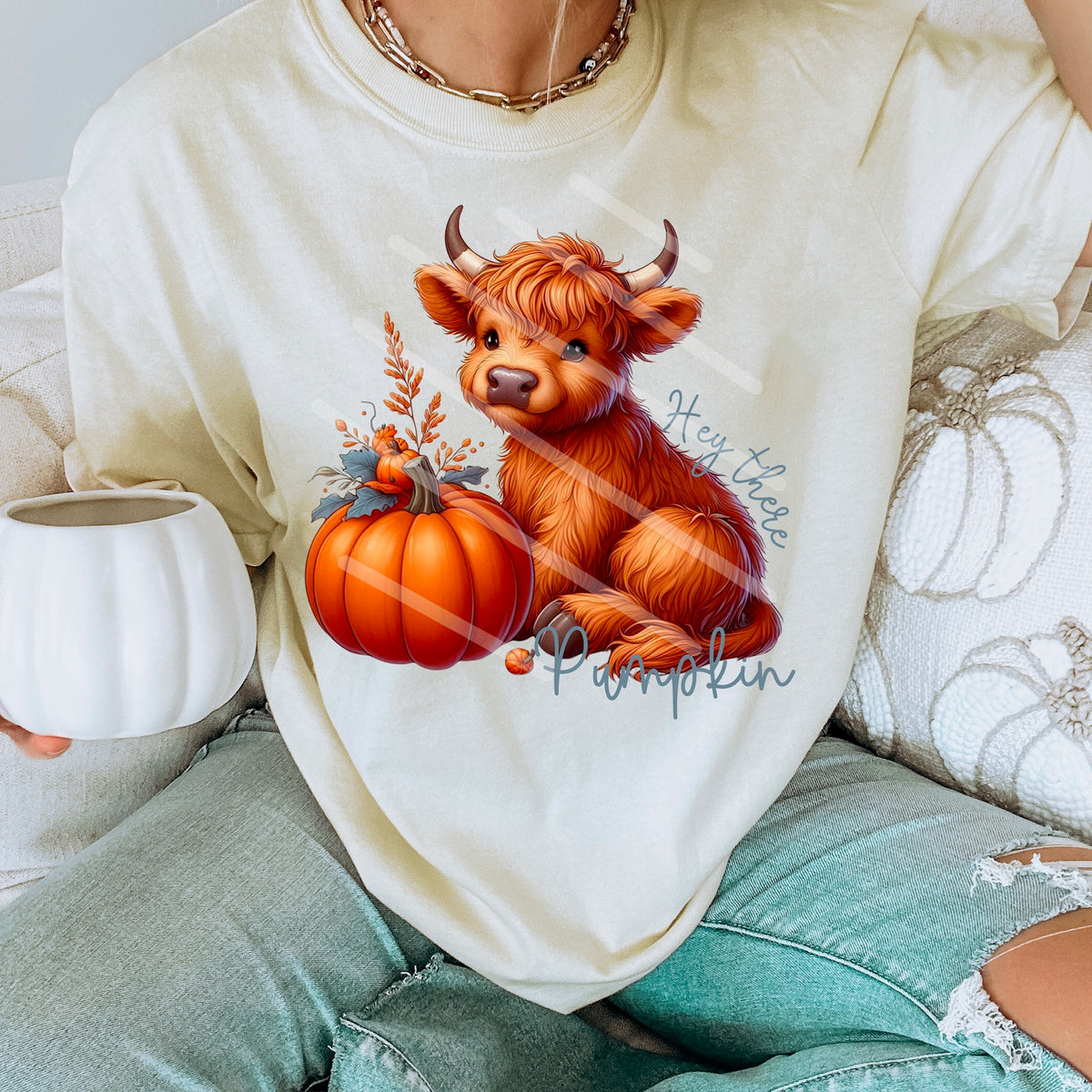 Hey there Pumpkin Highland Cow 114072 DTF Transfer