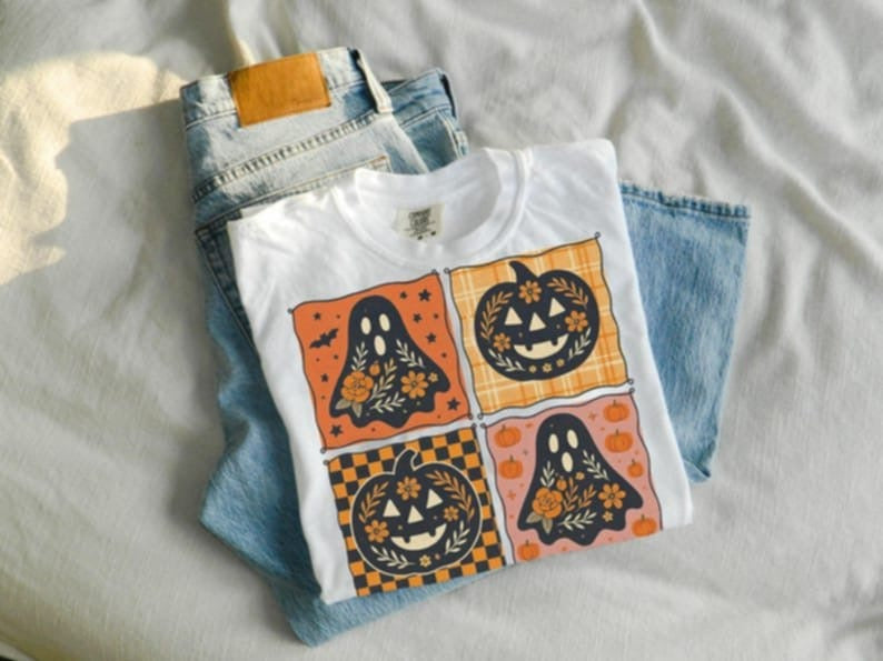 Ghost and pumpkin blocks 107779 DTF transfer