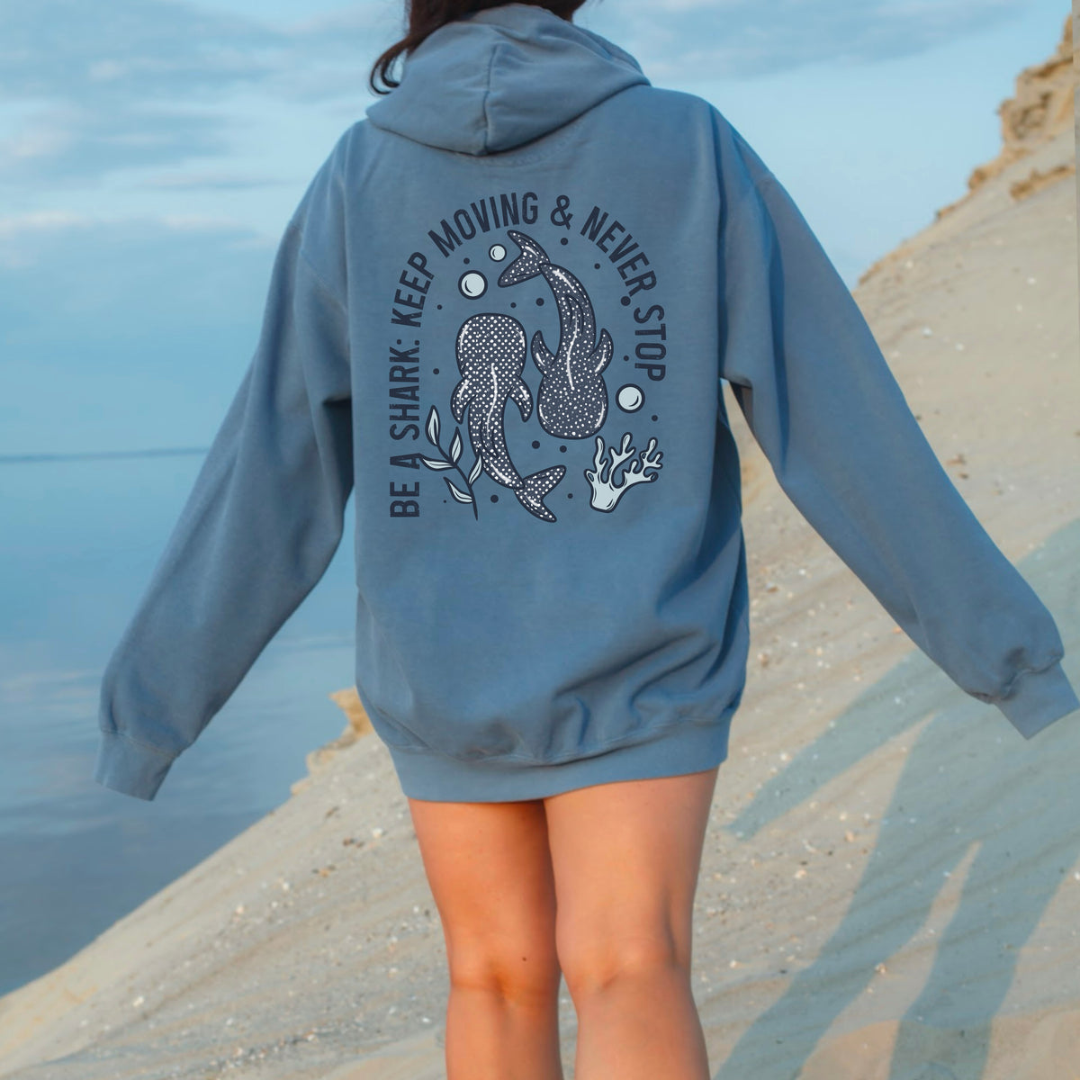 Be A Shark Keep Moving Navy Outline (CSC) DTF transfer