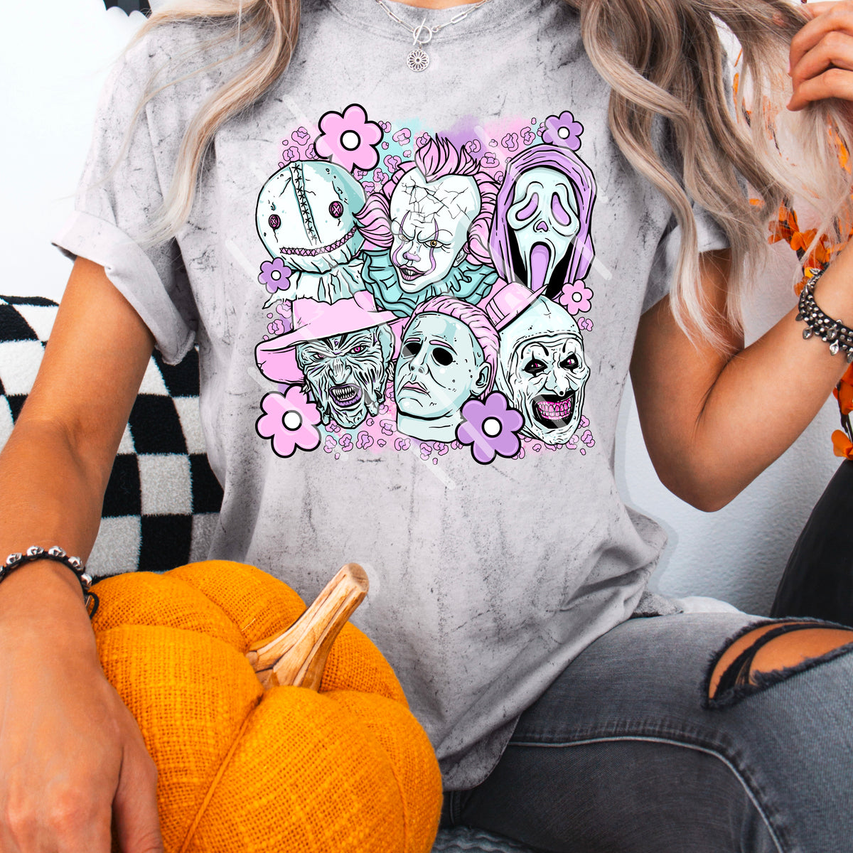 Pastel Killers with flowers collage 110967 DTF transfer