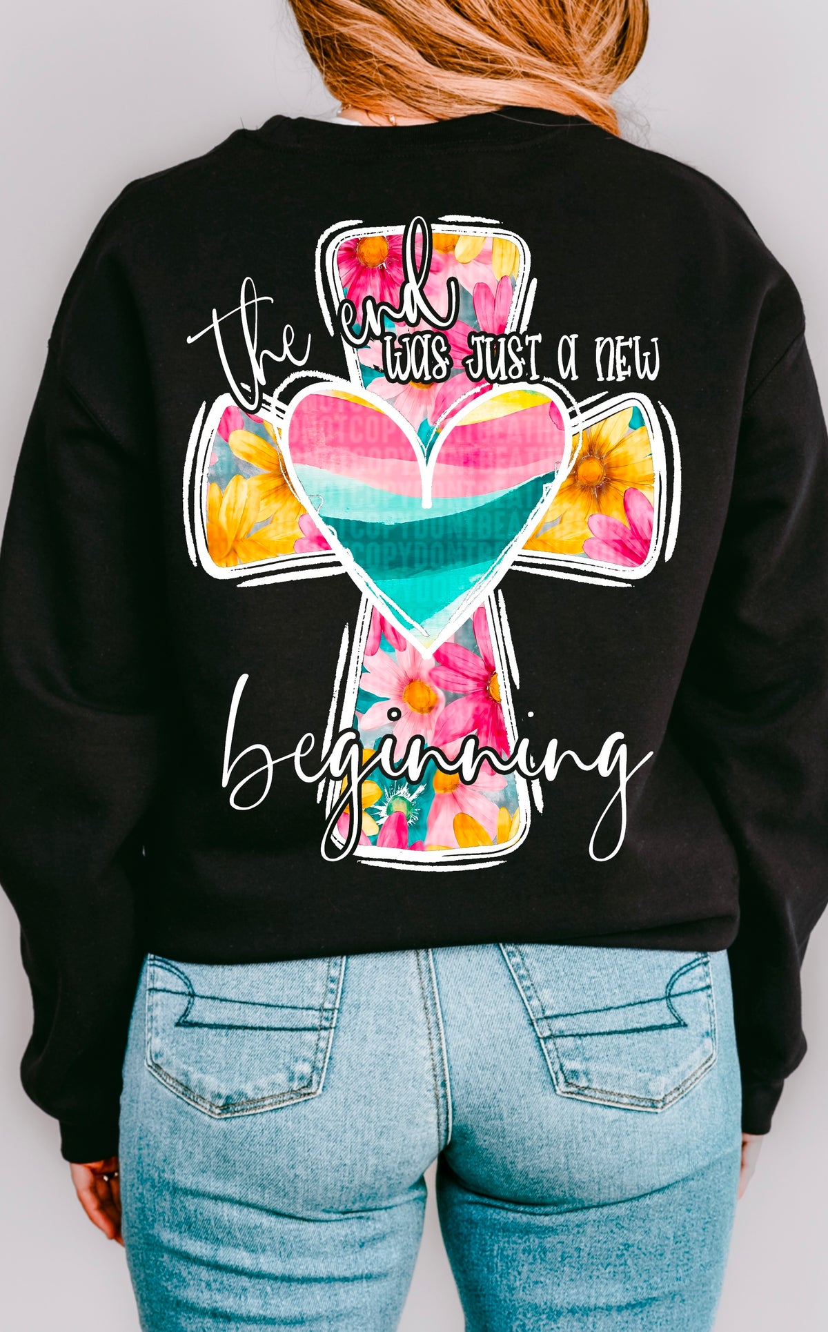The end was just a new blessing white font 93344 DTF transfer