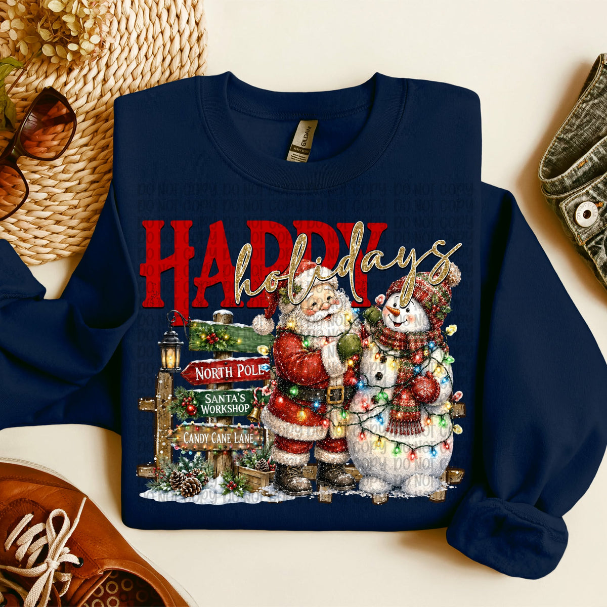 Happy holidays snowman Santa vintage (VP) DTF Transfer