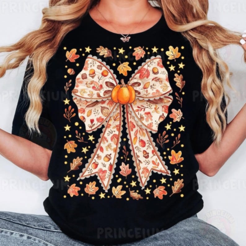 Pumpkin Bow with Leaves 111183 DTF transfer