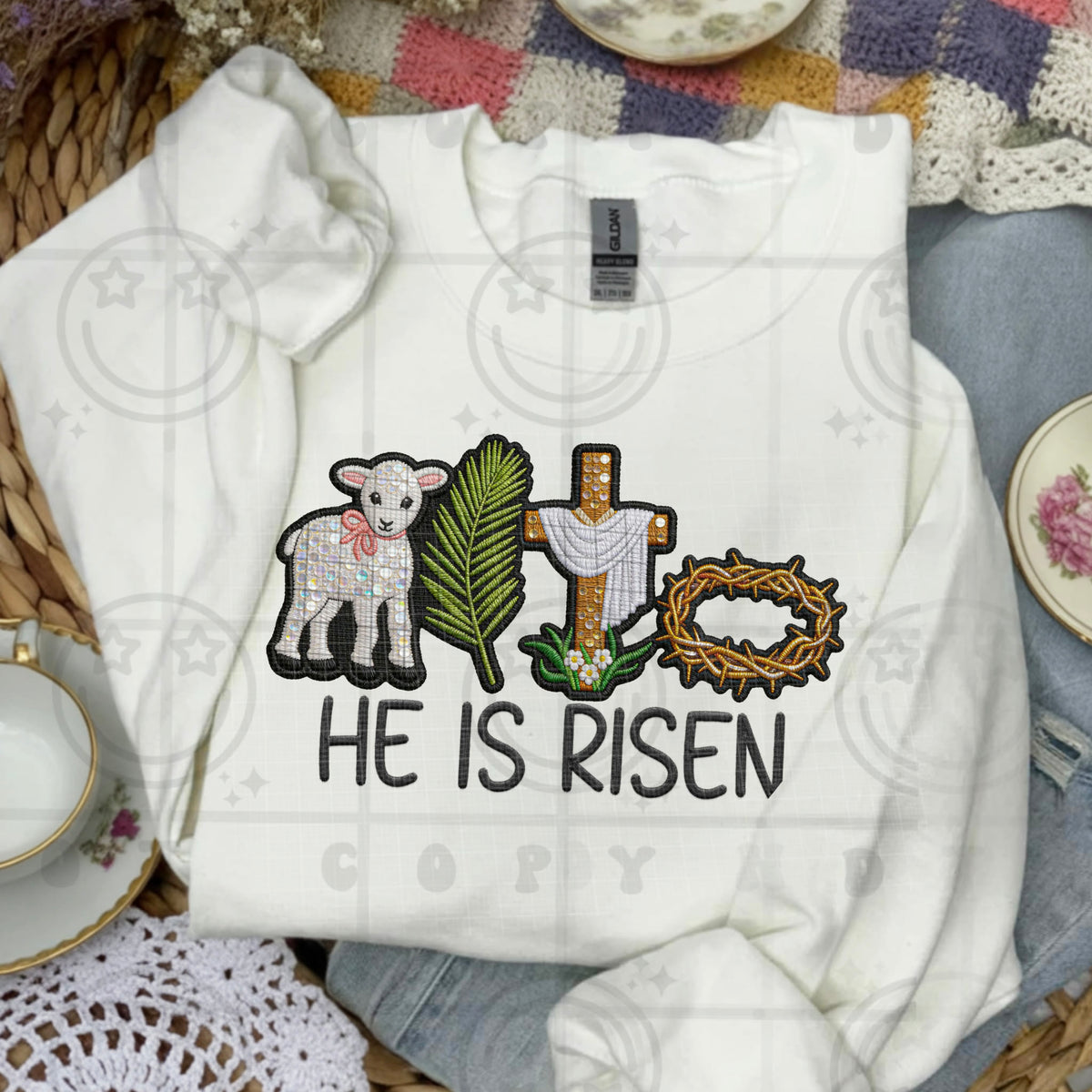 He Is Risen faux embroidery (HW) DTF transfer