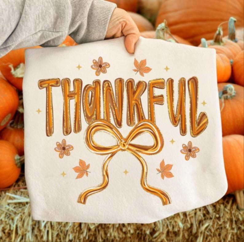 Thankful With bow and leaves DTF transfer