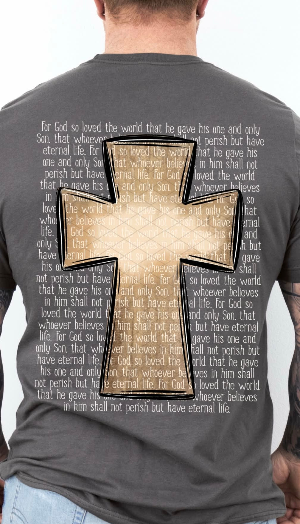 John 3:16 cross back white (SDD) DTF Transfer