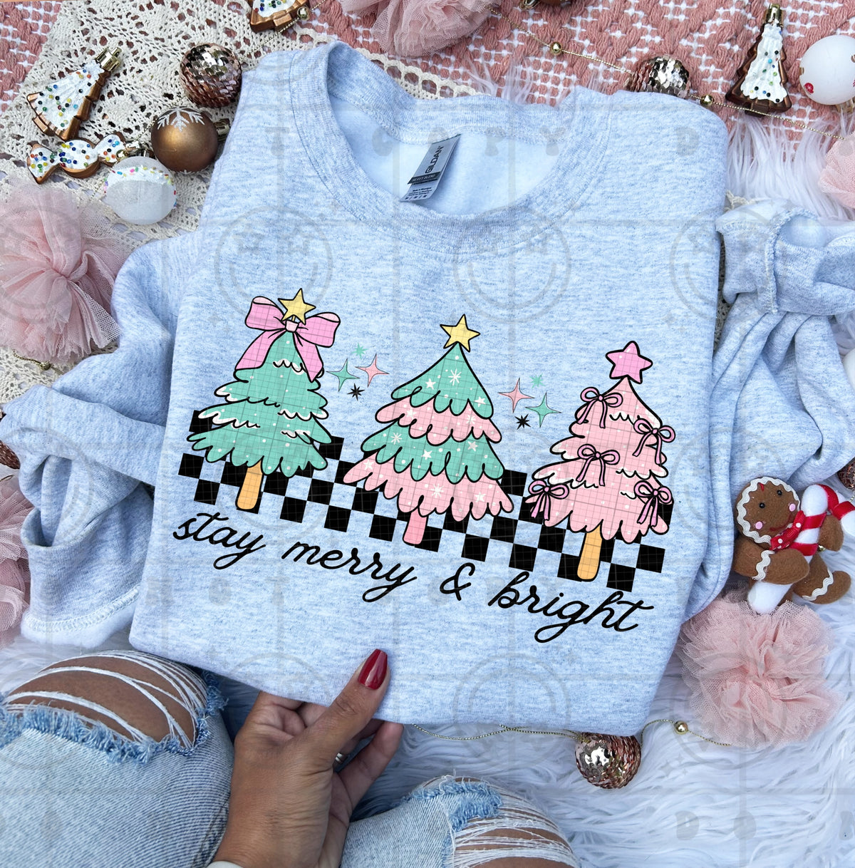 Stay Merry and Bright pastel trees (HW) DTF Transfer