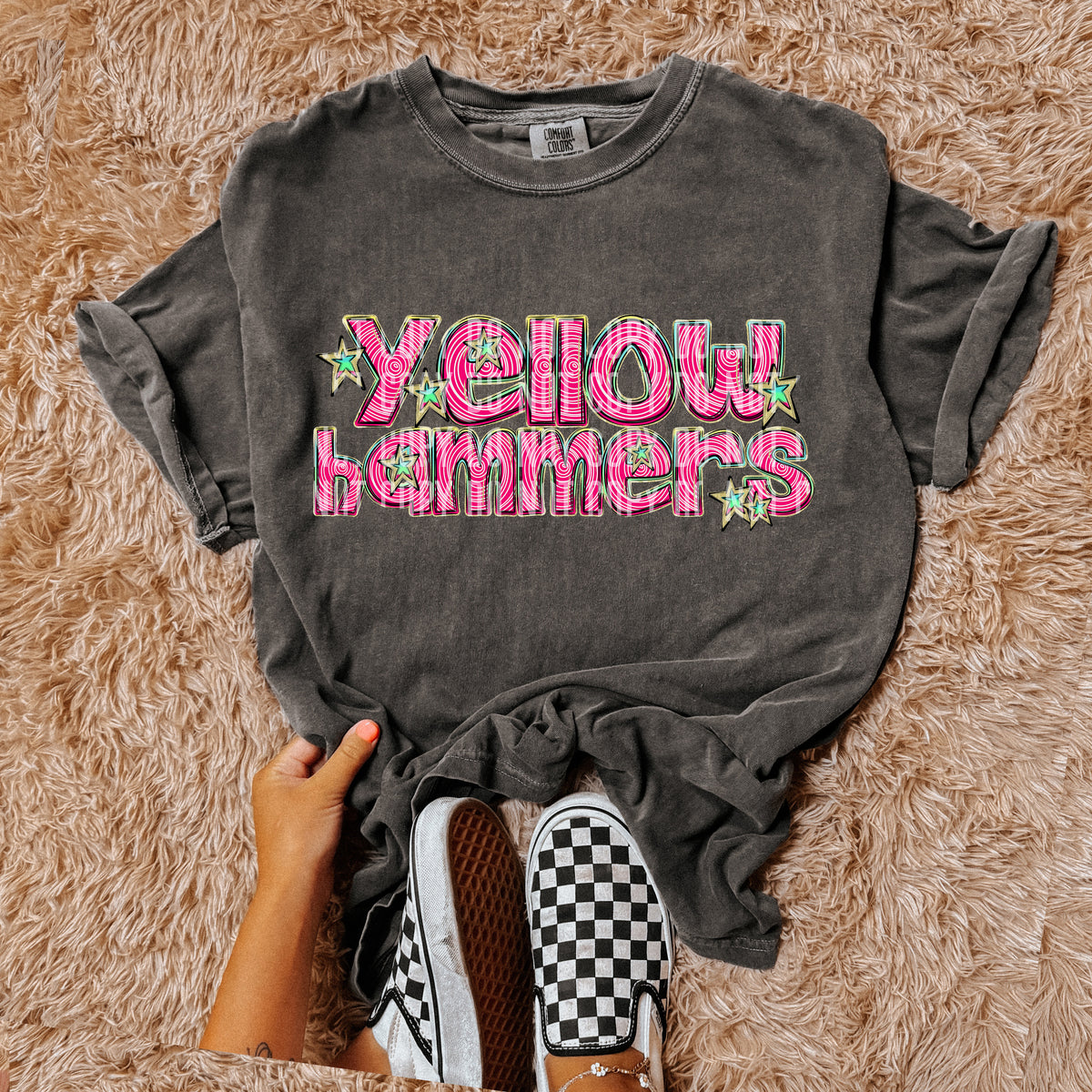 YELLOW HAMMERS pink swirl (Caplinger) DTF transfer