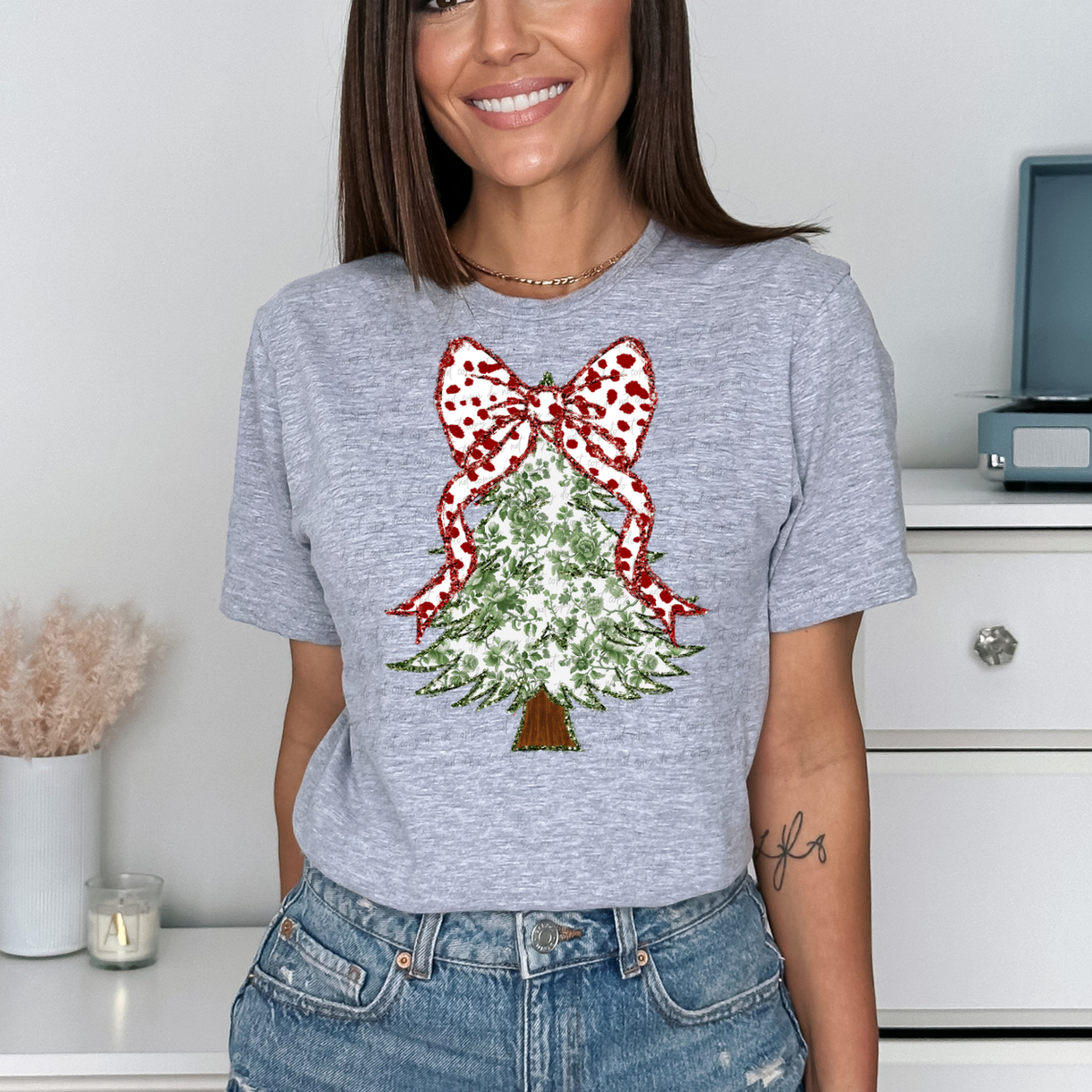 Green Floral Coquette Christmas Tree 68398 DTF Transfer