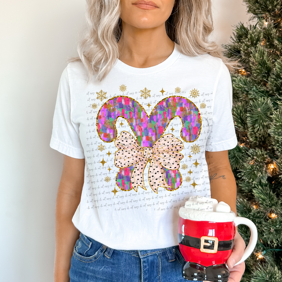 Candy Cane With Bow (Darker colored) DTF Transfer