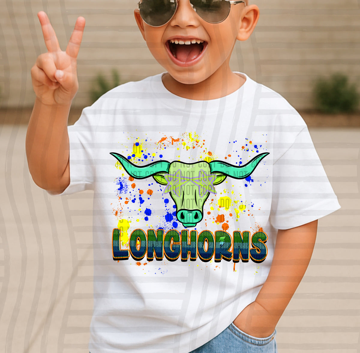 longhorns paint splatter boy blue green and yellow (Caplinger) DTF Transfer