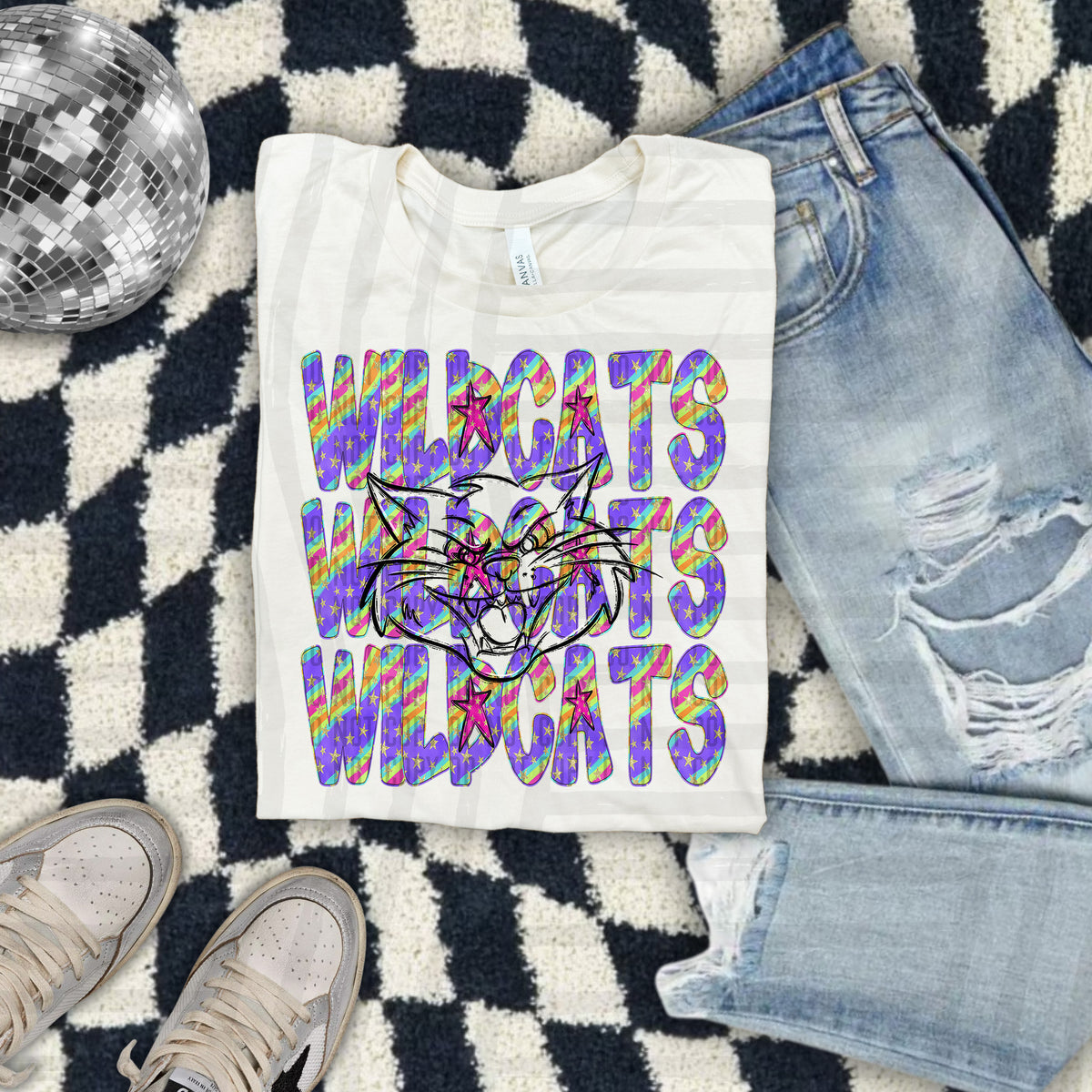 Wildcats Fang Colorful Word Stacked With Stars 108598 DTF Transfer