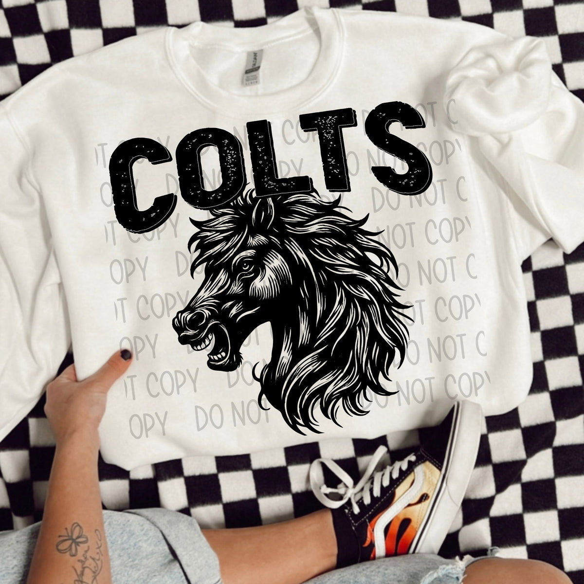 Colts black/white outline DTF transfer