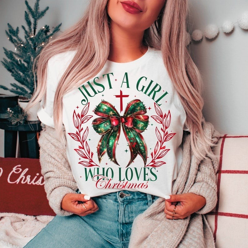 Just a girl who loves Christmas red and green bow 50960 DTF transfer