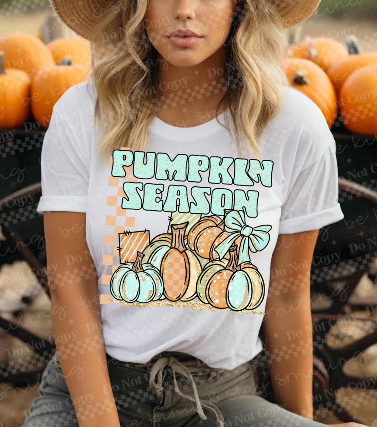 Pumpkin Season with blue letters and pumpkins 111243 DTF transfer