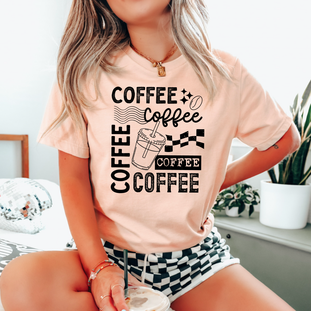 Coffee repeated collage BLACK (CSC) DTF Transfer