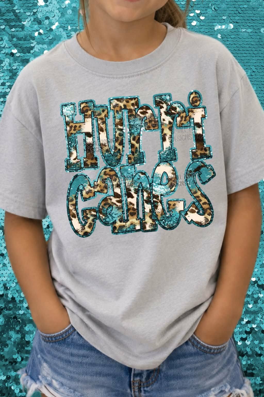 Hurricanes animal print blue sequin outline (STD) DTF transfer