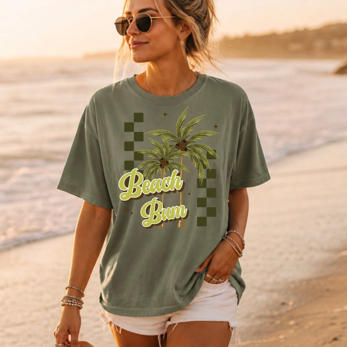 Beach bum palm trees and checker (CSC) DTF Transfer