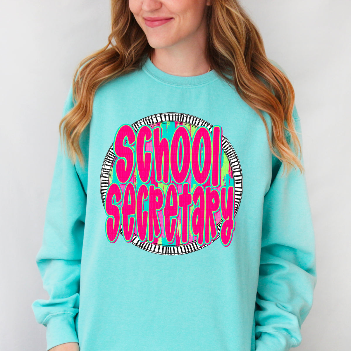 School secretary pink font circle 106198 DTF transfer