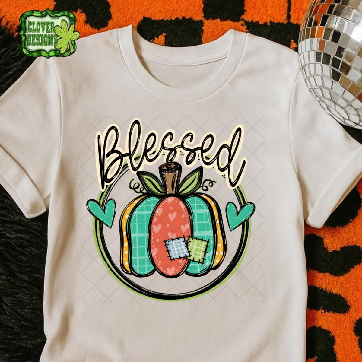 Blessed teal and orange pumpkin 107952 DTF transfer