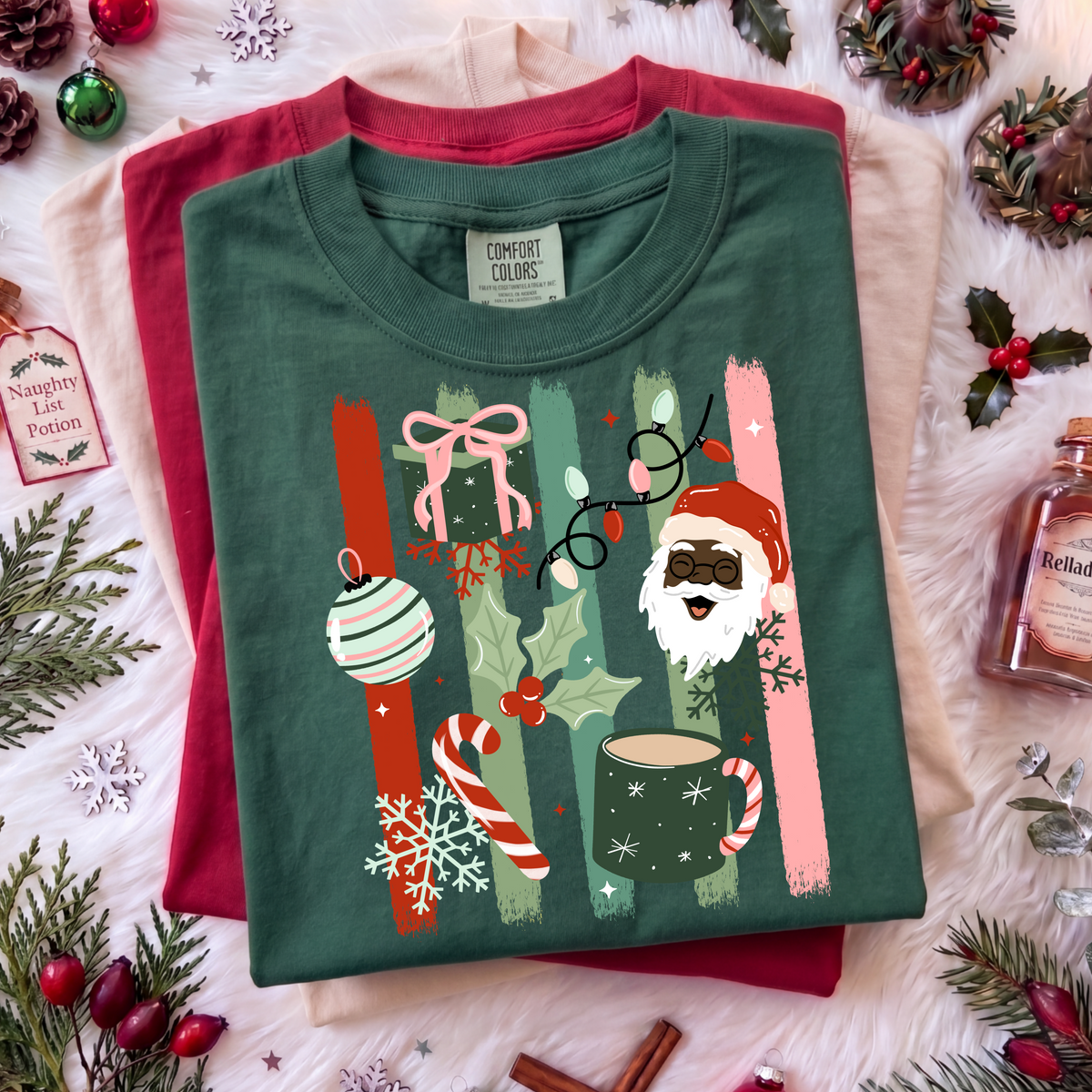 Christmas Santa stripes (darker skin tone) (CSC) DTF Transfer