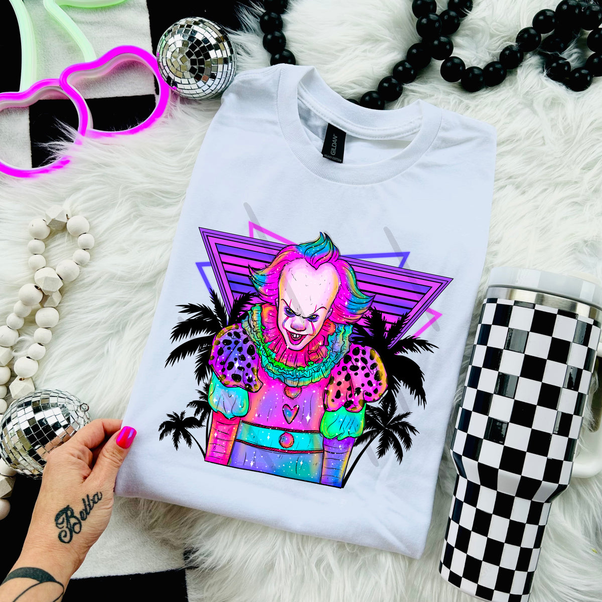 Neon Clown (no words) with palm trees 110953 DTF transfer
