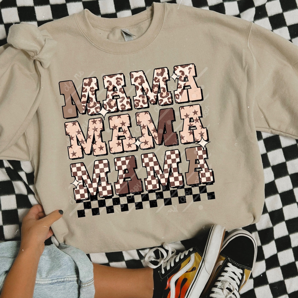 Mama stacked leopard and checker and stars (scarlow) DTF Transfer