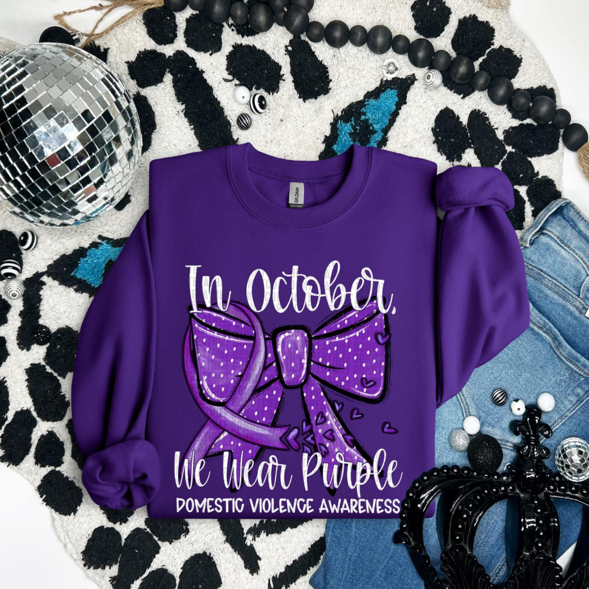 In October we wear purple white font (SDD) 87153 DTF transfer