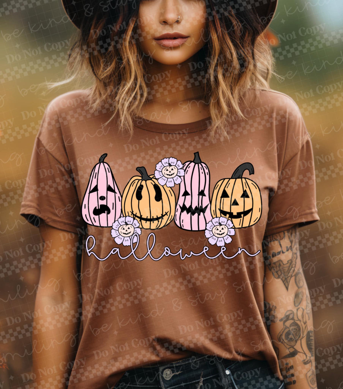 Halloween pumpkins pink and orange (CMLD) 106740 DTF transfer