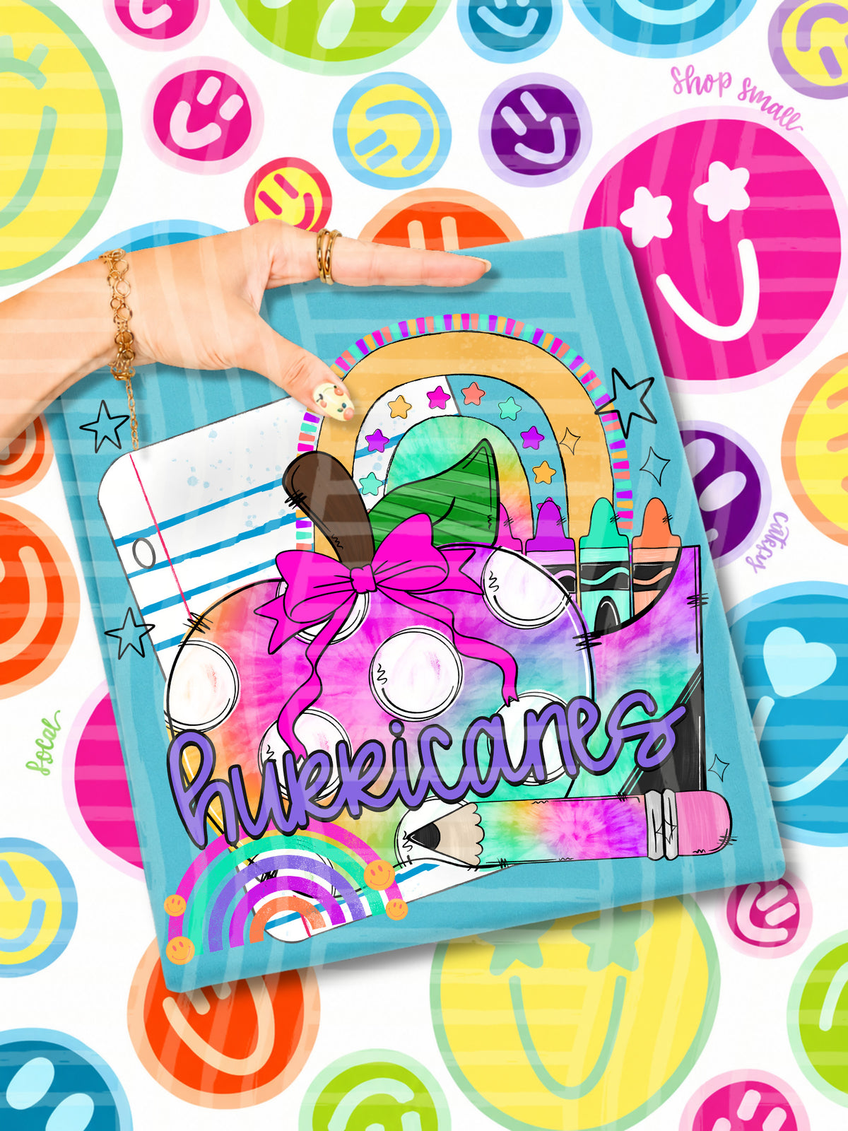 hurricanes tie dye apple with white dots and school stuff (CAPLINGER) DTF Transfer