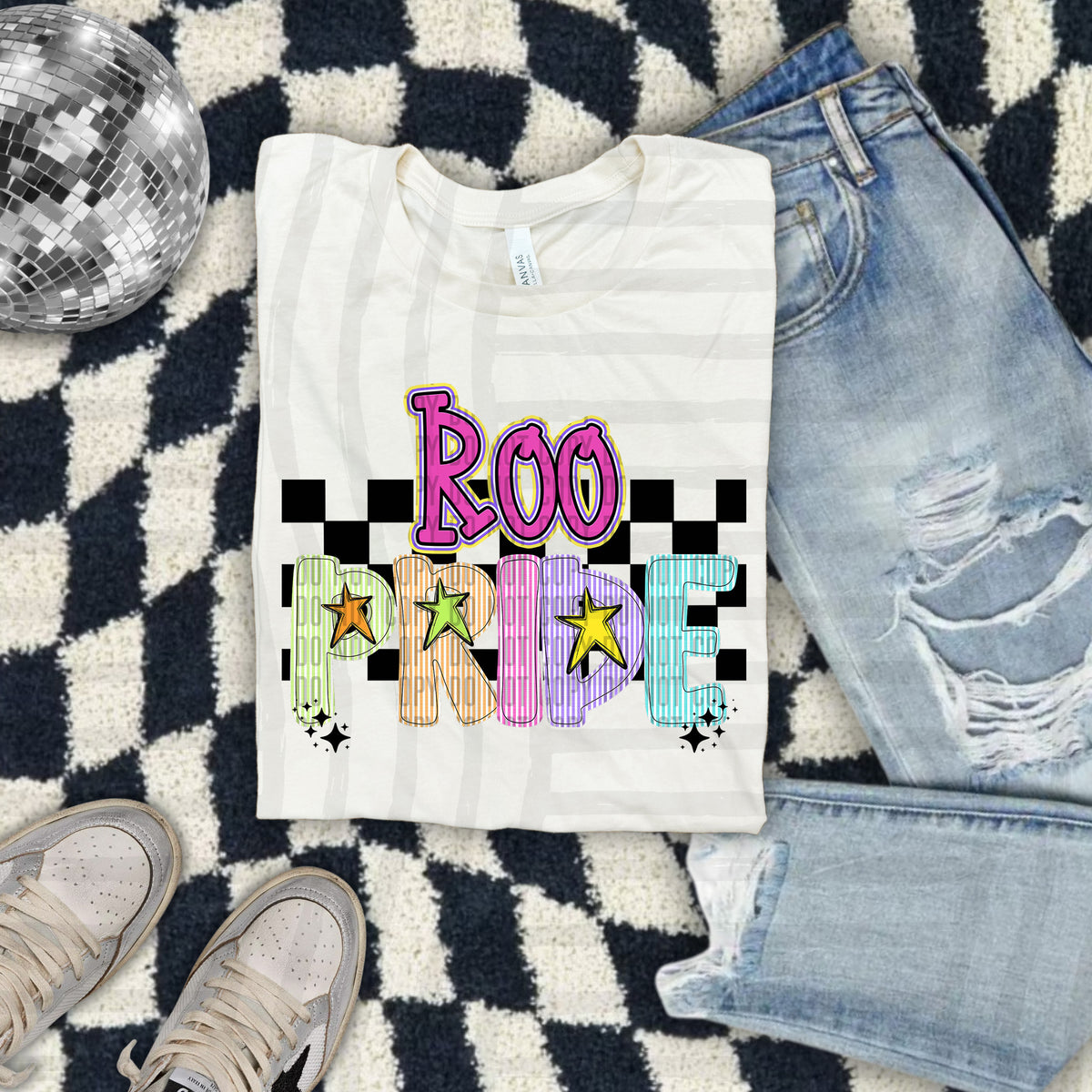 Roo Pride - Colorful Stripe With Stars And Checker 108230 DTF transfer