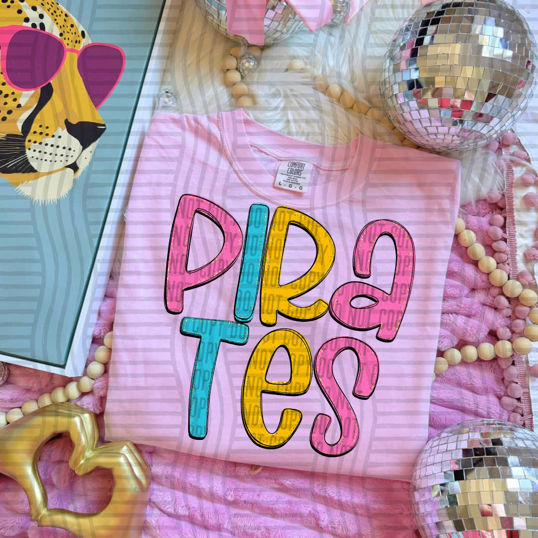 blue yellow and pink pirates stacked (Caplinger) DTF Transfer