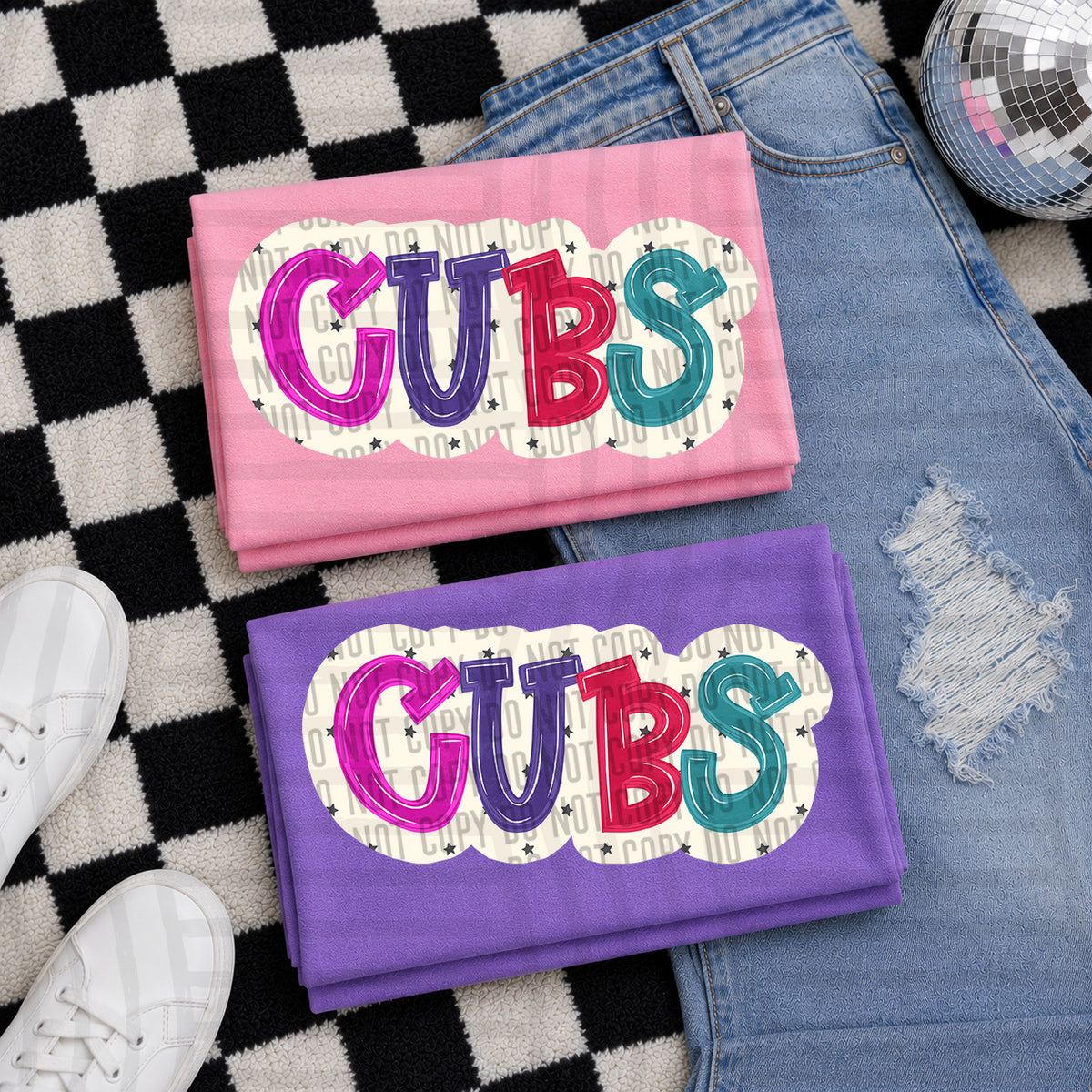 cubs bubble around letters with small stars (Caplinger) DTF Transfer