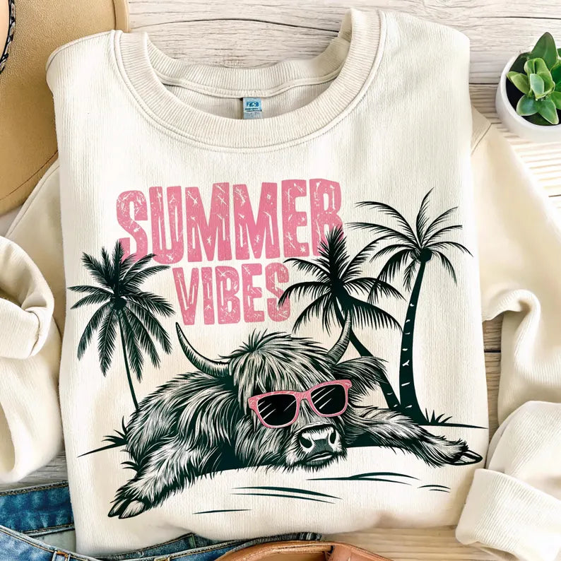 Summer vibes shaggy cow 96667 DTF transfer