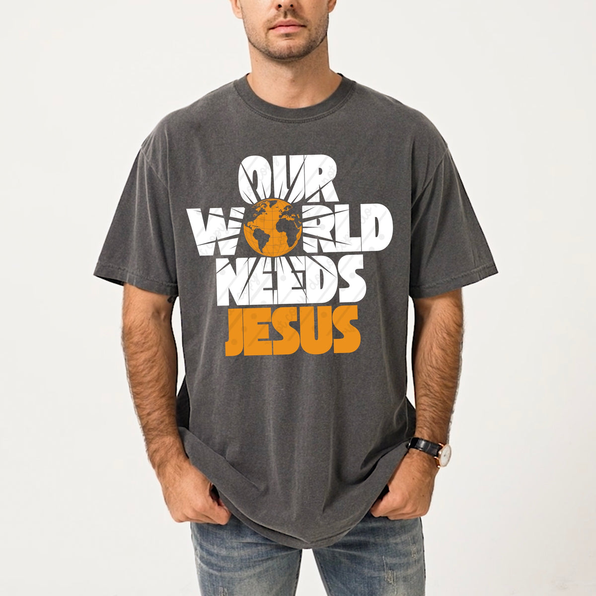 Our world needs jesus (white and yellow) DTF Transfer