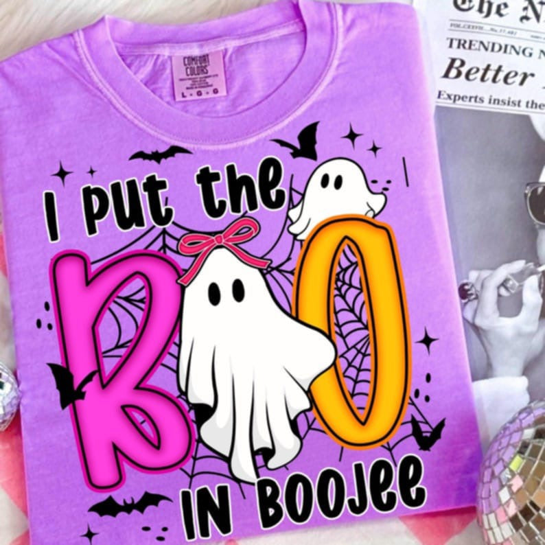 Boo In Boojee Ghost pink and yellow DTF transfers