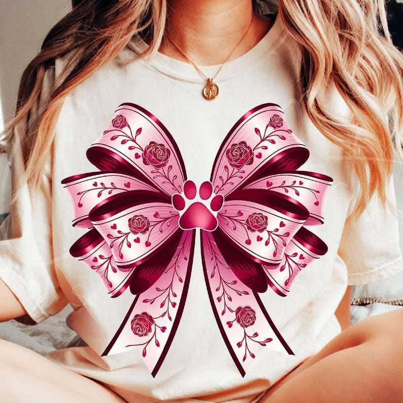 Pink paw bow 75895 DTF transfer