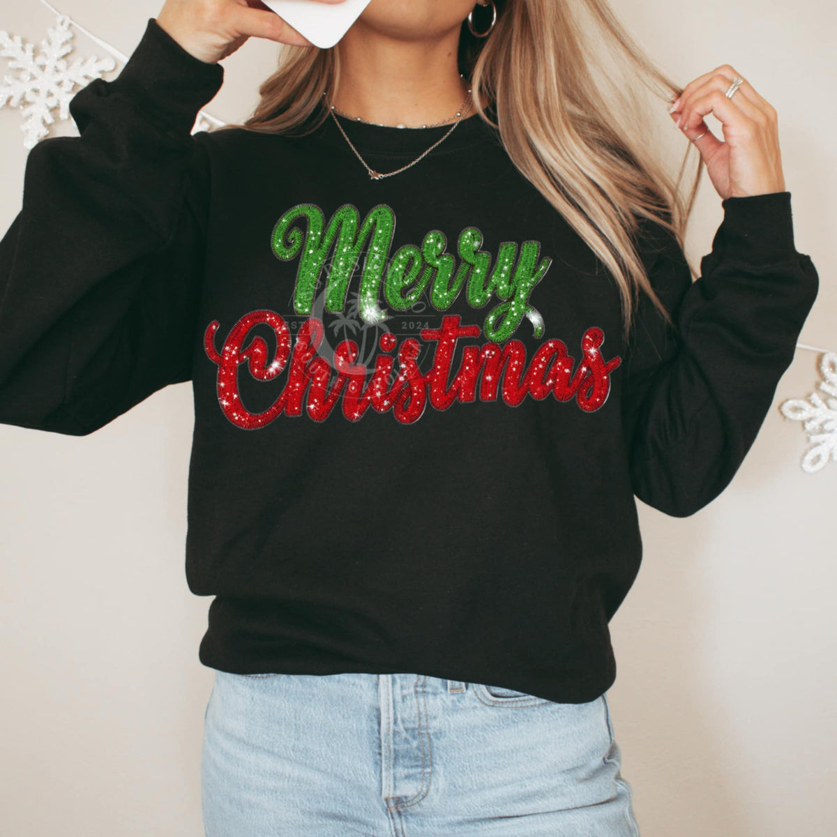 Faux Glitter Merry Christmas red and green (CSG) DTF transfer