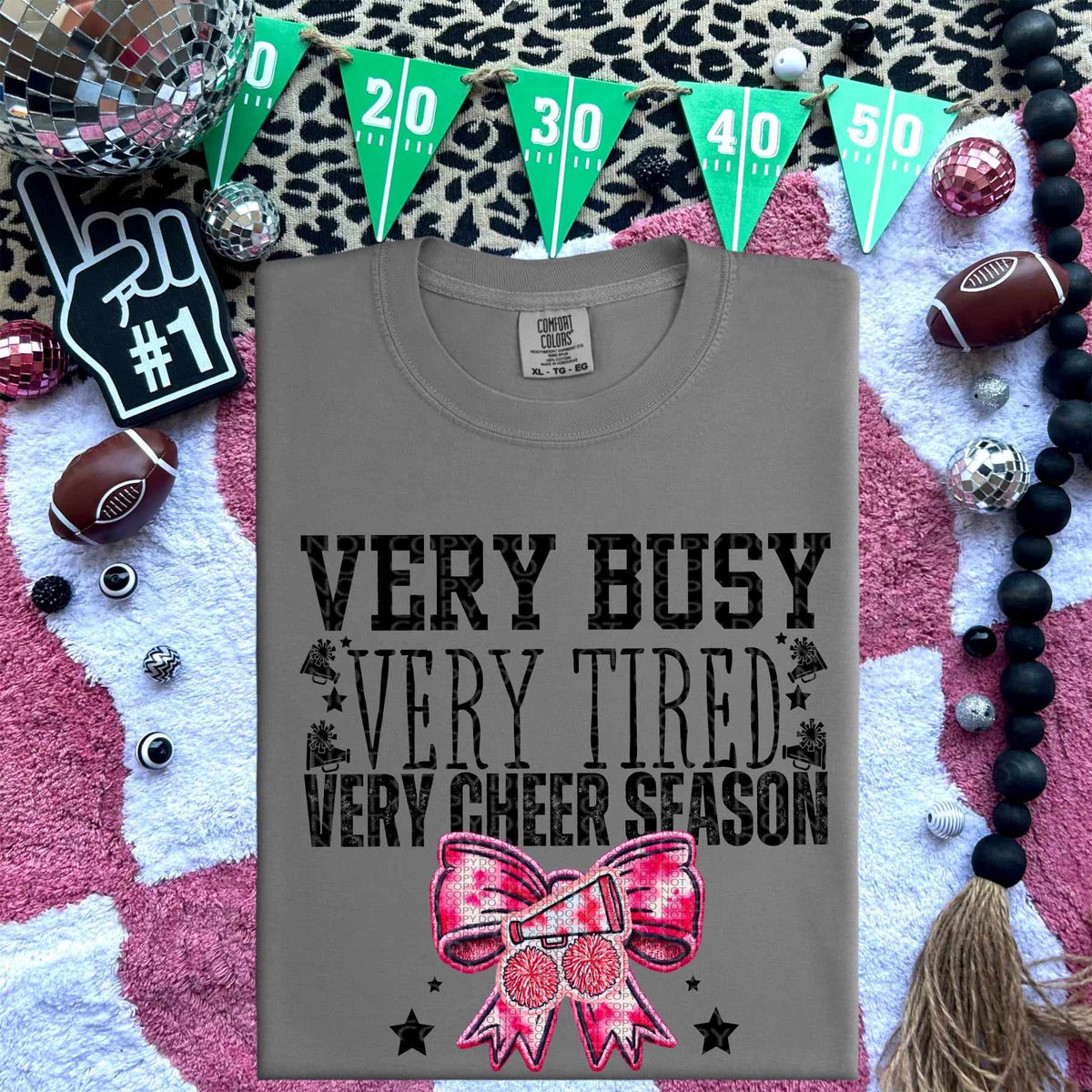 Very busy very tired very cheer season bow with megaphone (HW) 60057 DTF transfer