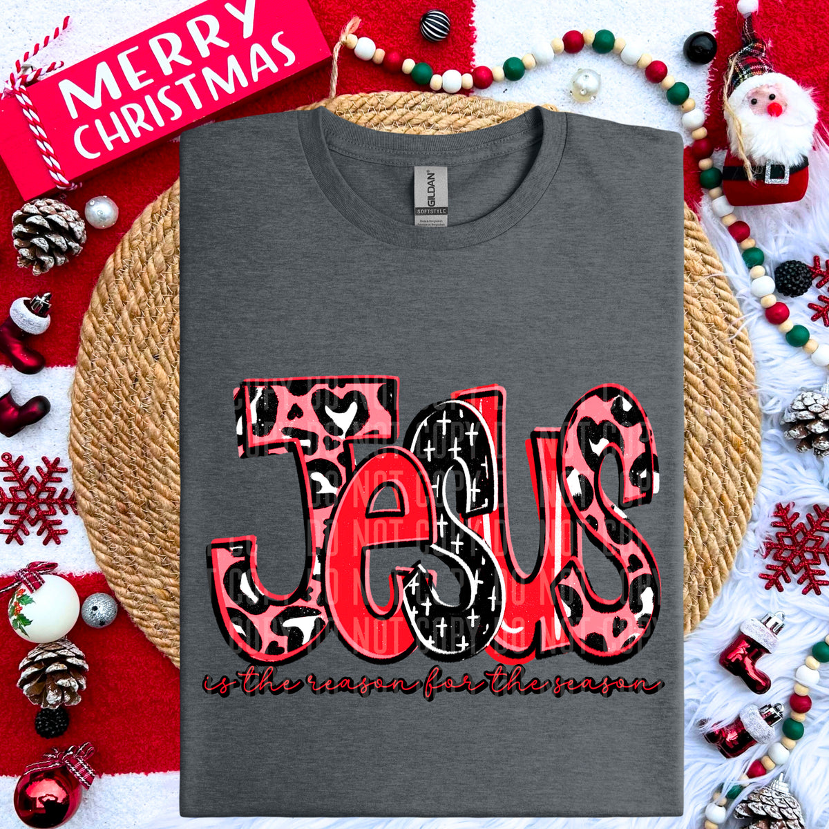 Jesus is the reason for the season red leopard (caplinger) 67478 DTF transfer