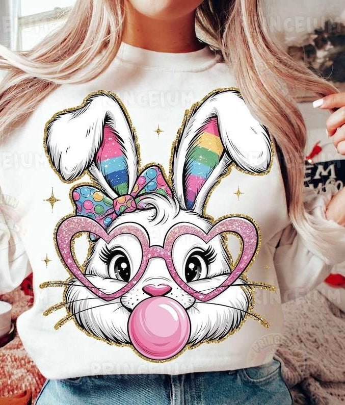 Bunny pink heart glasses 84348 DTF transfer