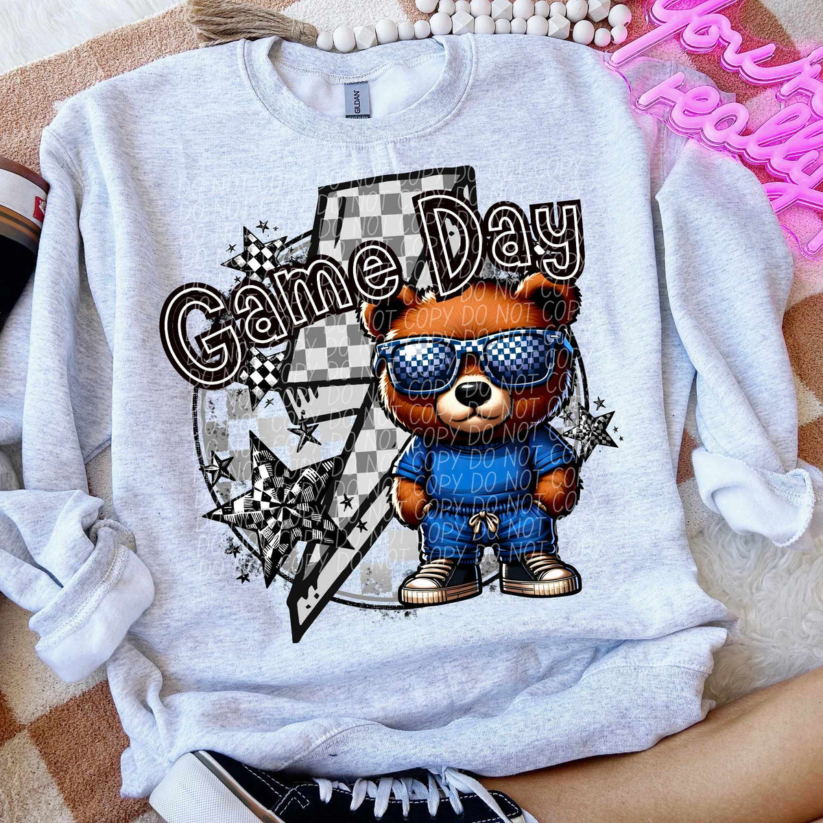 Game day bear blue shirt lightning bolt (CITY) 52579 DTF transfer